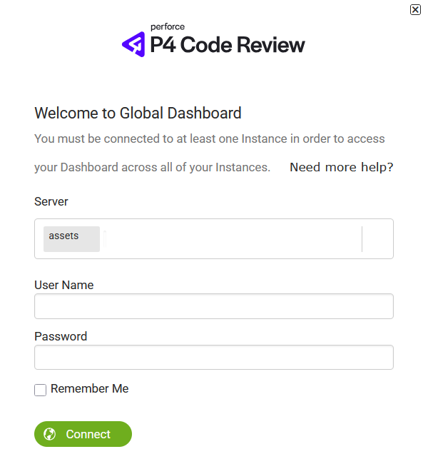 Image of the global dashboard log in dialog